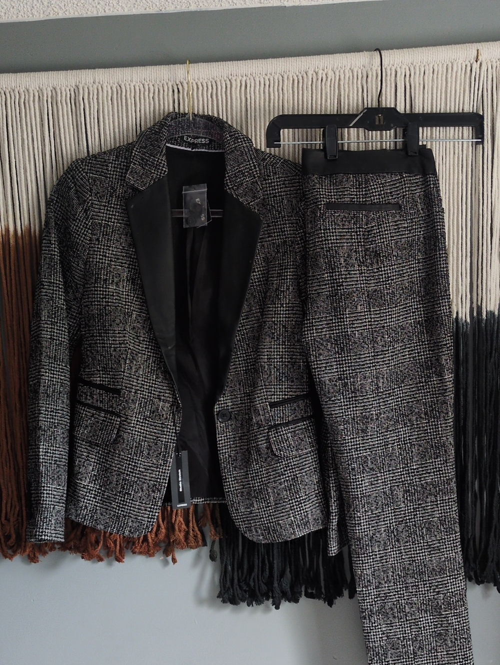 Express Black & White Glen Plaid Two-Piece Suit Damaged - See Description